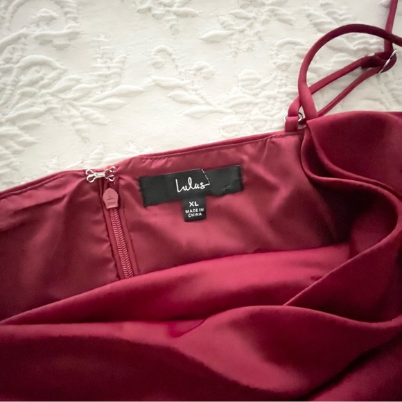 NWOT Lulus Midnight Chic Wine Red Satin Cowl Neck Mini Tulip Dress XLarge - Picture 3 of 6